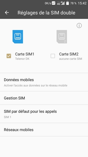 Sélectionnez Carte SIM1 ou Carte SIM2 et sélectionnez Réseaux mobiles