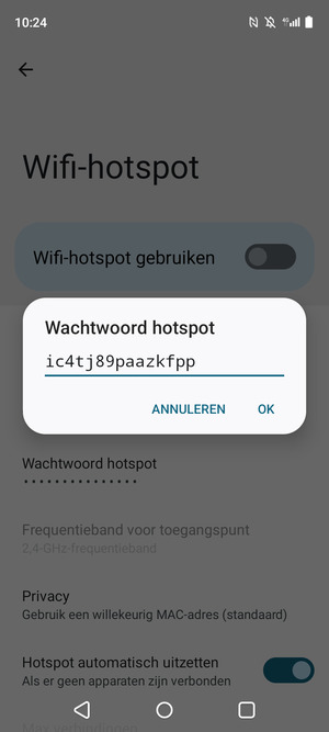 Voer een wachtwoord van een Wifi-hotspot in van ten minste 8 tekens en selecteer OK