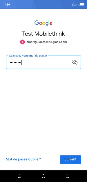 Saisissez votre mot de passe et sélectionnez Suivant