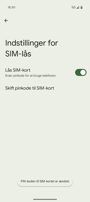 Din PIN-kode til SIM-kort er nu ændret