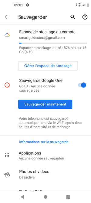 Sélectionnez Espace de stockage du compte