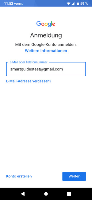Geben Sie Ihre Gmail Adresse ein und wählen Sie Weiter
