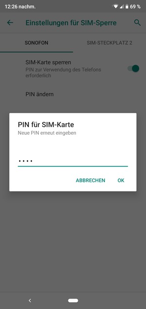 Bestätigen Sie Ihre neue PIN für die SIM-Karte bestätigen und wählen Sie OK