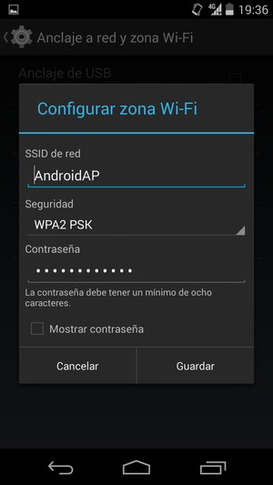 Introduzca una contraseña de punto de acceso Wi-Fi de al menos 8 caracteres y seleccione Guardar