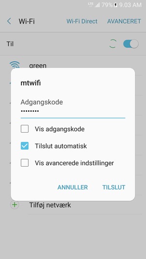 Indtast Wi-Fi adgangskoden og vælg TILSLUT