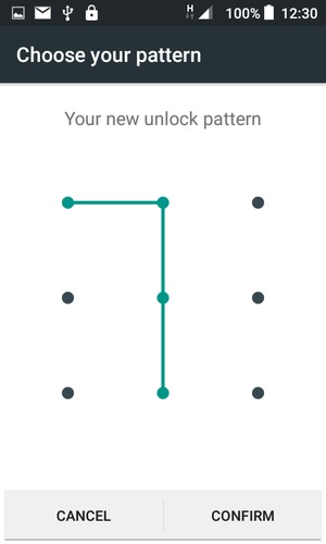 Draw an unlock pattern and select CONFIRM