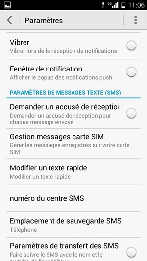 Sélectionnez numéro du centre SMS / Message texte(SMS)