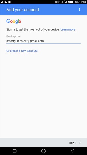 Enter your Gmail address and select NEXT