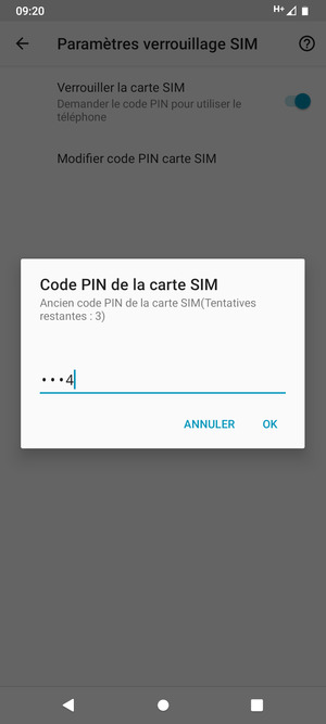 Enter  Ancien code PIN de la carte SIM and select OK
