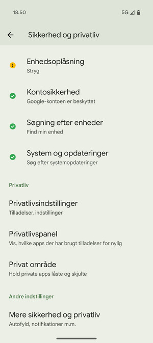 Scroll til og vælg Mere sikkerhed og privatliv