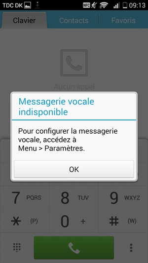 Si votre messagerie vocale n'est pas configurée, sélectionnez OK