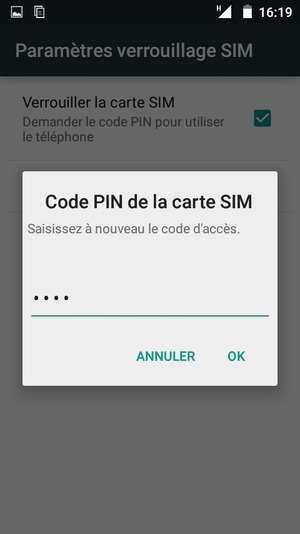Veuillez confirmer votre nouveau Code PIN de la carte SIM et sélectionner OK