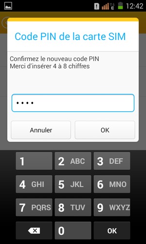 Veuillez confirmer votre nouveau code PIN de la carte SIM et sélectionnez OK