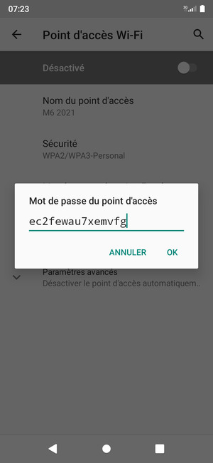 Saisissez un mot de passe de hotspot Wi-Fi d'au moins 8 caractères et sélectionnez OK