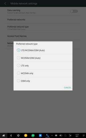 Select WCDMA/GSM (Auto) to enable 3G and LTE/WCDMA/GSM (Auto) to enable 4G