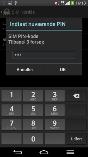 Indtast din nuværende SIM PIN-kode og vælg OK
