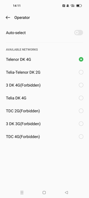 Select a network operator from the list