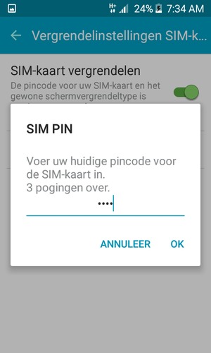 Voer uw Huidige SIM PIN in en selecteer OK