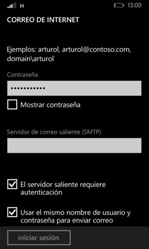 Introduzca la dirección de servidor correo saliente (SMTP)