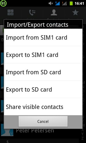Select Import from SIM1 card or Import from SIM2 card