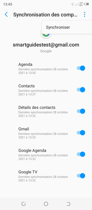 Sélectionnez Synchroniser