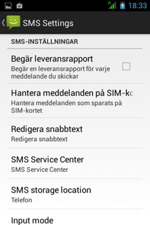 Välj SMS Service Center