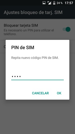 Confirme su nuevo PIN de SIM y seleccione OK