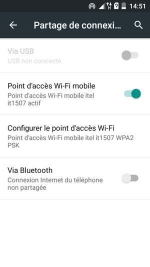 Votre téléphone est maintenant configuré pour être utilisé comme modem