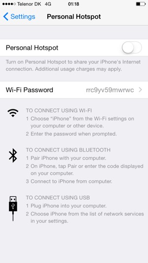 Set Personal Hotspot to ON