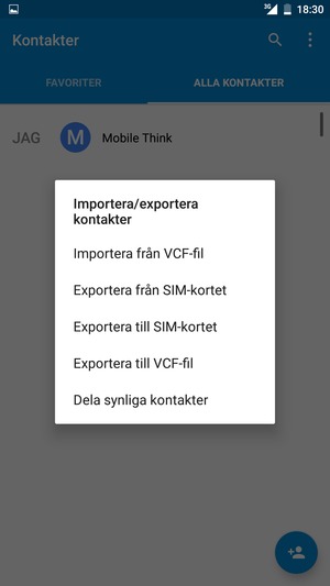 Välj Exportera från SIM-kortet