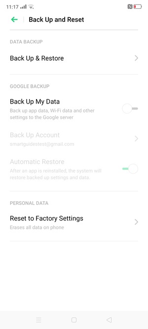 Turn on Back Up My Data