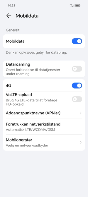 For at skifte netværk, hvis der opstår netværksproblemer, vælg Mobiloperatør