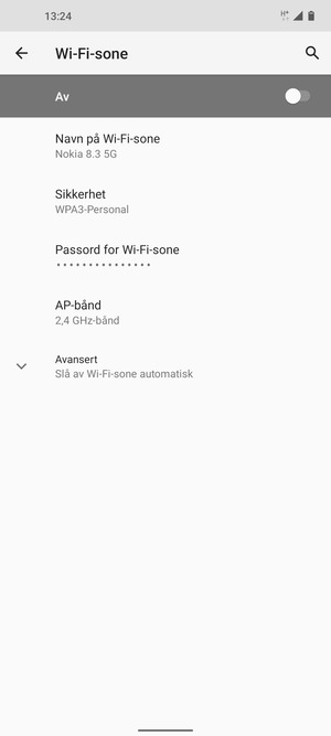 Velg Passord for Wi-Fi-sone