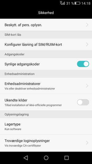 Vælg Konfigurer låsning af SIM/RUIM-kort