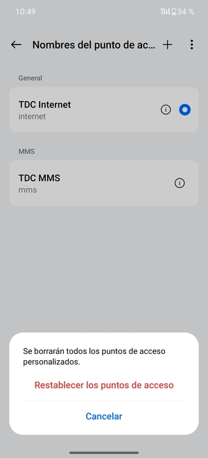 Seleccione Restablecer los puntos de acceso
