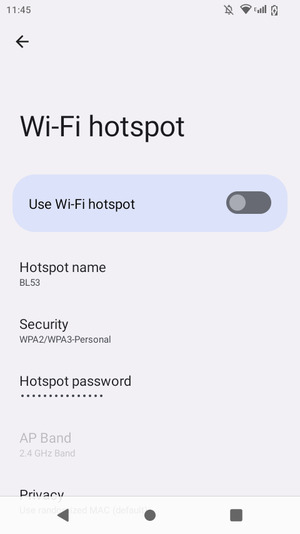 Turn on Use Wi-Fi hotspot