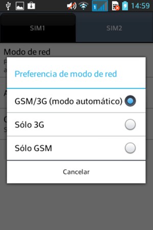 Seleccione Sólo GSM para habilitar 2G y seleccione GSM/WCDMA (modo automático) para habilitar 3G