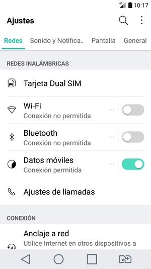 Seleccione Redes y Tarjeta Dual SIM