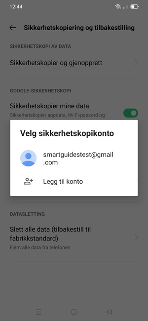Velg sikkerhetskopi-kontoen din