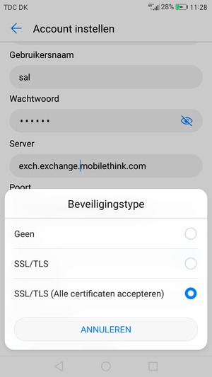 Selecteer SSL/TLS (Alle certificaten accepteren)