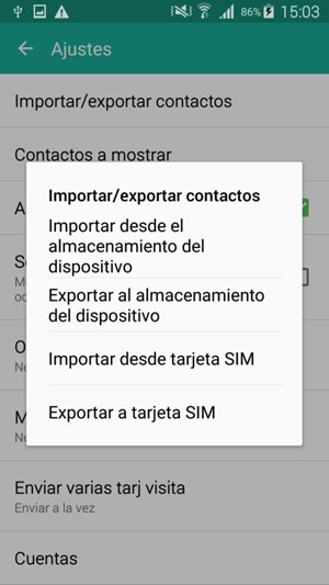 Seleccione Tarjeta SIM / Importar desde tarjeta SIM