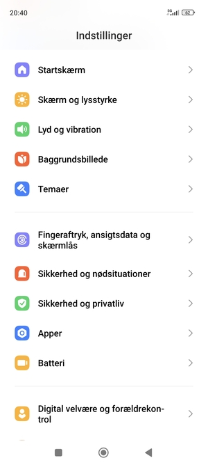 Scroll til og vælg Fingeraftryk, ansigtsdata og skærmlås