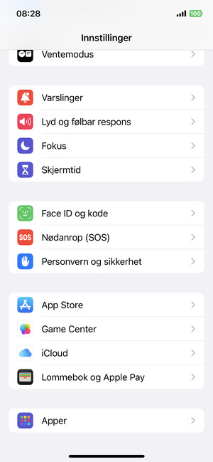 Bla til og velg Face ID og kode