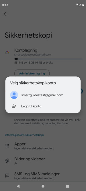 Velg sikkerhetskopi-kontoen din