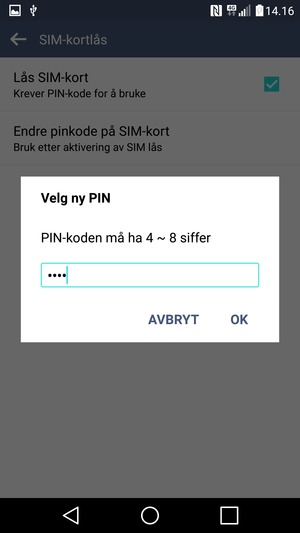 Skriv inn Ny SIM PIN-kode og velg OK
