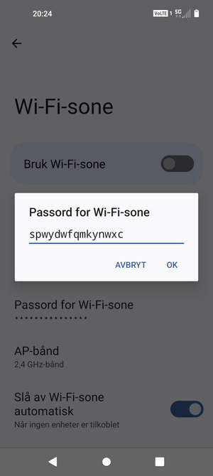 Skriv inn et Wi-Fi hotspot-passord på minst 8 tegn og velg OK