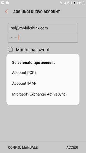 Seleziona Microsoft Exchange ActiveSync