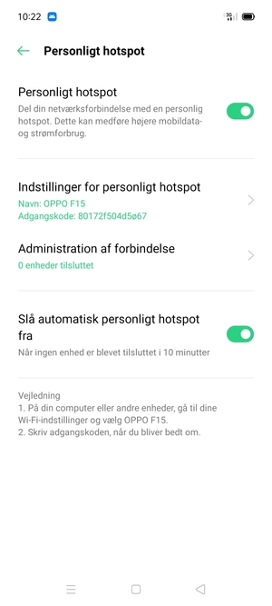 Din telefon er nu sat op til brug som modem