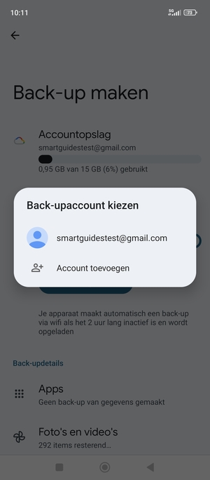 Selecteer uw back-up-account