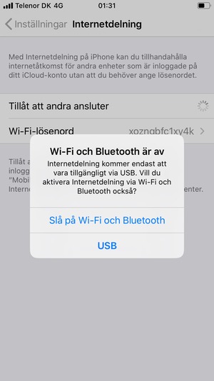 Välj Slå på Wi-Fi och Bluetooth